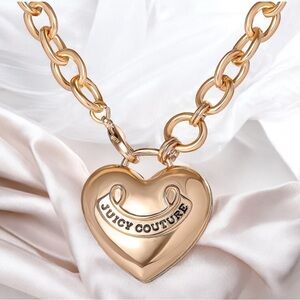 Juicy Couture Gold Tone Puffy Heart Pendant Long Necklace 28in